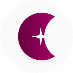 Cuedo logo: a magenta crescent around a white four-point star.