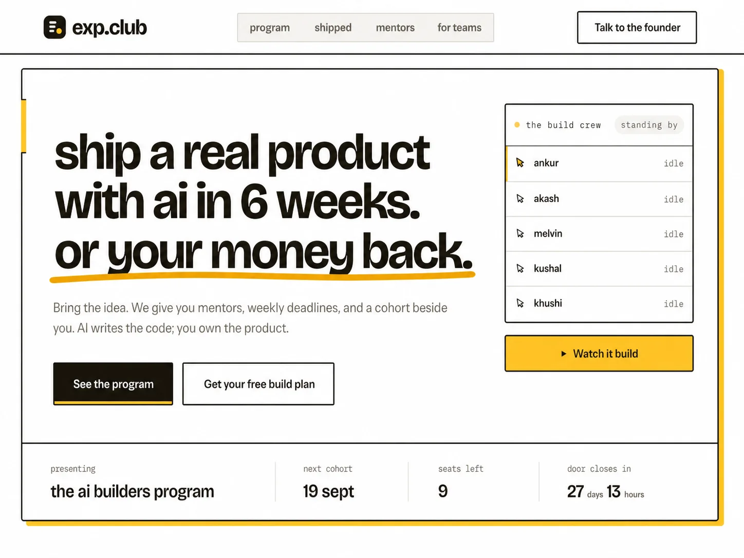 exp.club — ship a real product with ai in 6 weeks